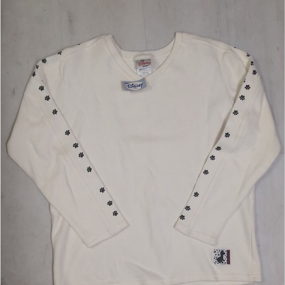 Vintage 90s Women L Disney 101 Dalmatians Paw Print Sweater Pullover V-Neck NOS